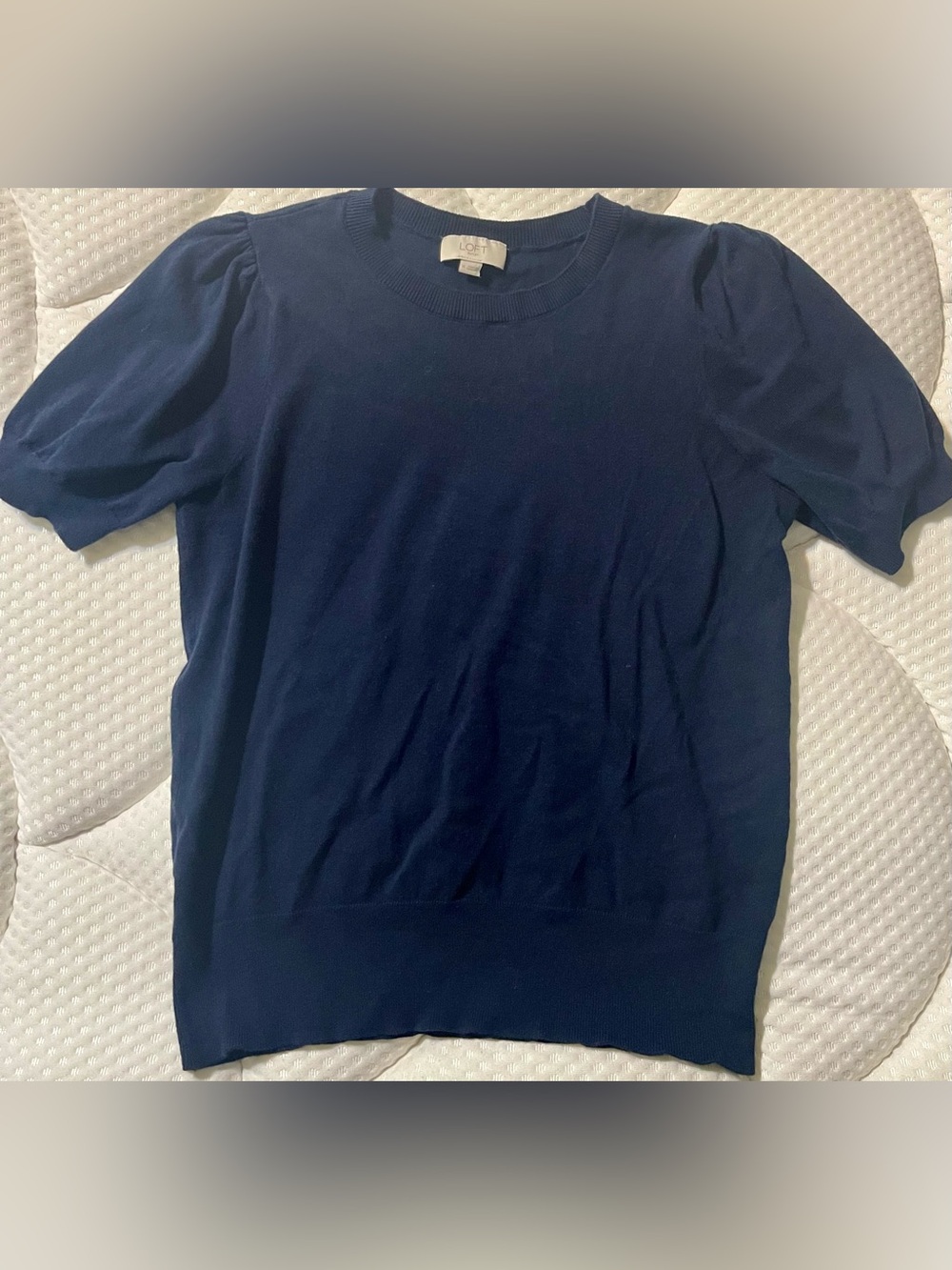 LOFT Navy Puff Sleeve Short Sleeve Sweater